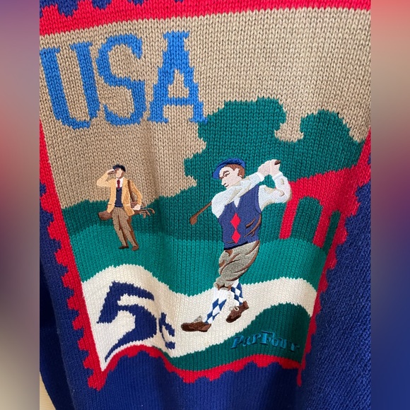 Vintage Par Four Ramie and Cotton Blue USA golf Graphic Sweater Large - Picture 10 of 11